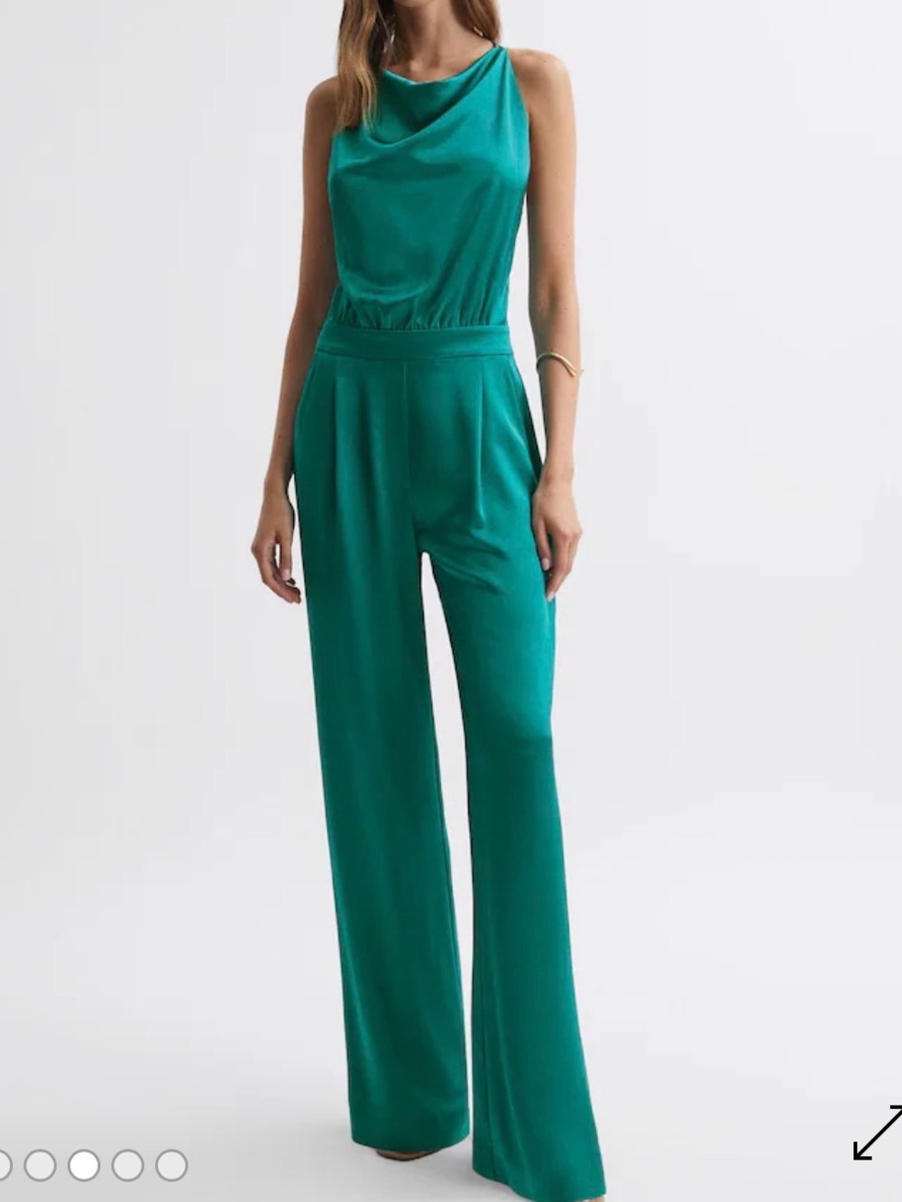 Reiss Women's Green Satin Cowl-Neck Jumpsuit
